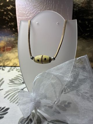 Colgante Cilindro Hueso Beige con lineas marron