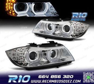 FAROS XENON OJOS ANGEL 3D BMW E90 E91 08-12 FONDO CROMO