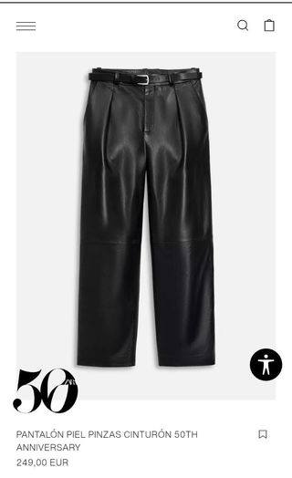 Pantalón Zara Piel Pinzas Cinturón Negro