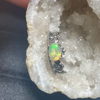 Anillo Plata 925 Ópalo Natural Flores