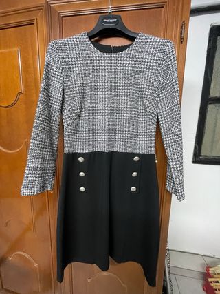 Vestito donna fantasia pied de poule e nero