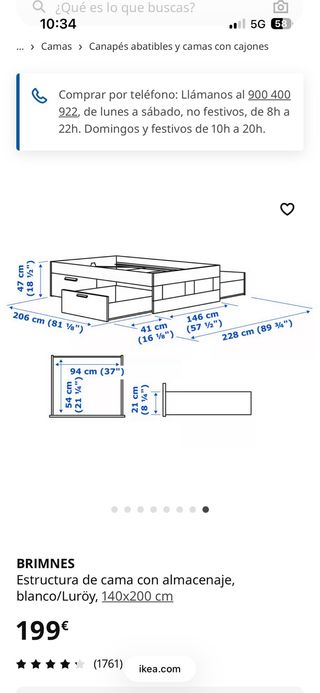 Estructura Cama Ikea y con colchón BRIMNES Canapé
