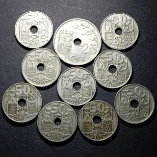 C001 25 céntimos 1937 + serie completa 50 céntimos