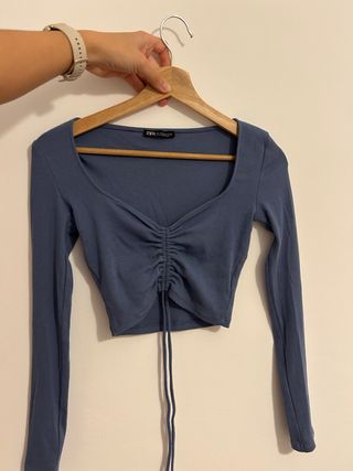 Top Zara a manica lunga con dettaglio arricciato taglia S