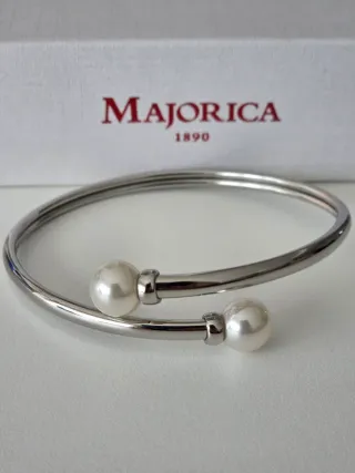 Pulsera Majorica caña 2 perlas plata