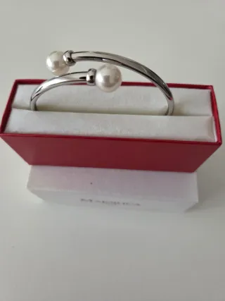 Pulsera Majorica caña 2 perlas plata