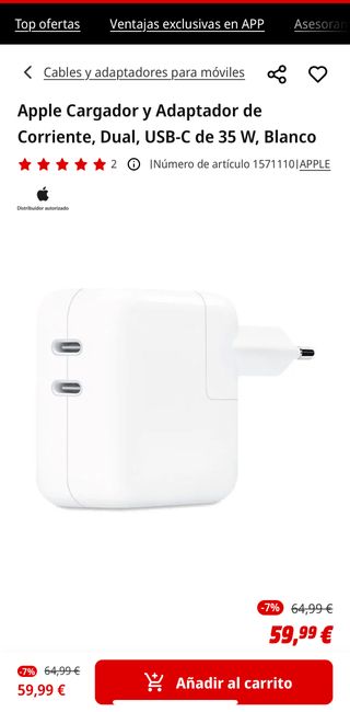Cargador Apple USB-C 35W