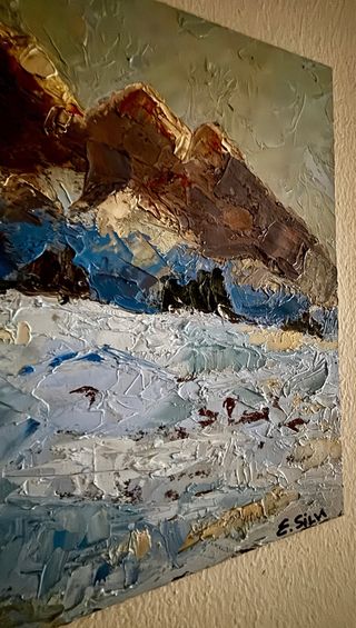 Dipinto olio su tavola paesaggio invernale