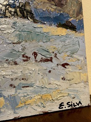 Dipinto olio su tavola paesaggio invernale