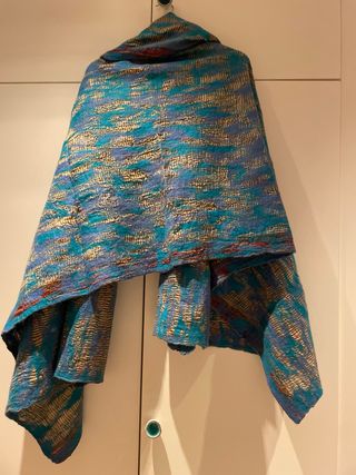 Fular Lana y Seda Azul/Dorado