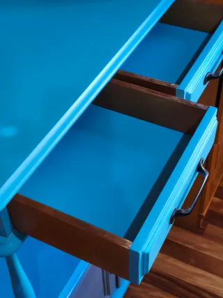 Mesa tv Vintage Restaurada Azul y Gris