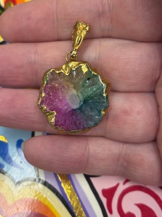 Colgante Ágata Multicolor Baño Oro