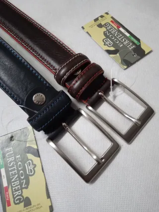 Set 2 Cinture Uomo Pelle Blu e Marrone