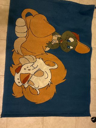 Alfombra infantil de tela azul y naranja