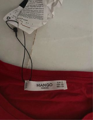 Camiseta Mango Roja Mangas Volante Talla S