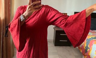 Camiseta Mango Roja Mangas Volante Talla S