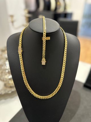 Conjunto Cadena y Pulsera Oro 18kl Cubana