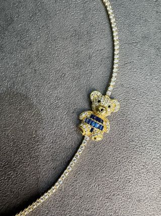 Pulsera Osito Oro 18k con Piedras Azules