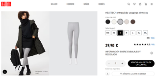 Leggings HEATTECH Ultra Cálido Talla S Gris
