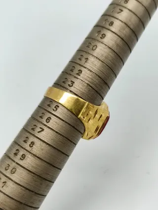 Anillo sello caballero oro 18kt con Piedra Roja
