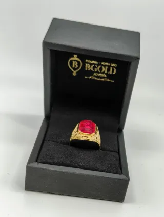 Anillo sello caballero oro 18kt con Piedra Roja
