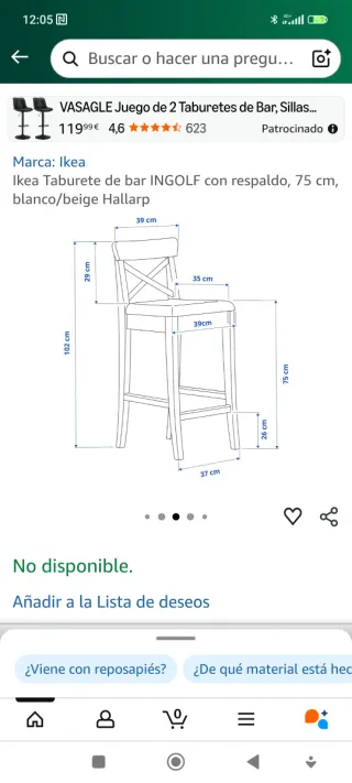 Taburete Ingolf Ikea Blanco.