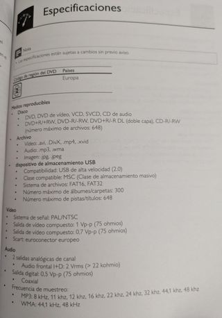 Reproductor DVD Philips con cables y mando