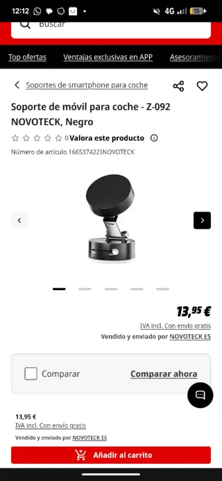 Soporte Móvil Coche NOVOTECK Z-092 Negro