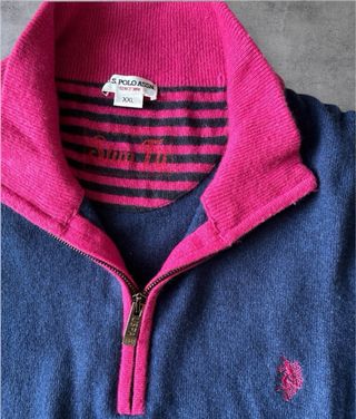 Maglia Polo Assn zip blu/fucsia XXL