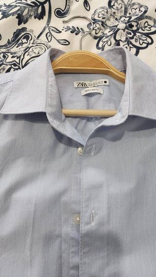 Camisa Zara Rayas Finas Azul Talla M