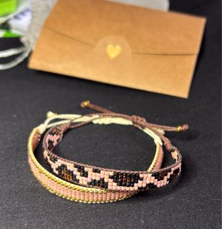 2 Pulseras Tejidas Cristal y Acero