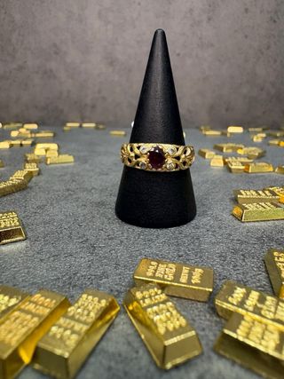 Anillo Oro 18k Rubí y Circonitas