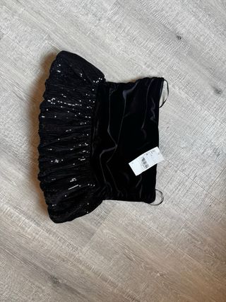 Top bandeau volantes peplum lentejuelas M