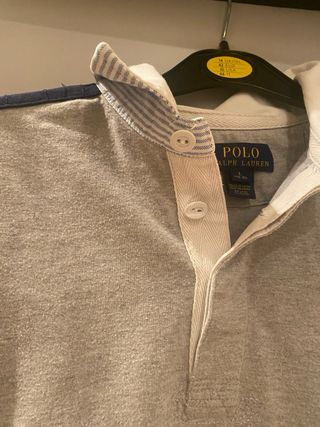 Polo Ralph Lauren Manga Larga Gris y Azul Talla L