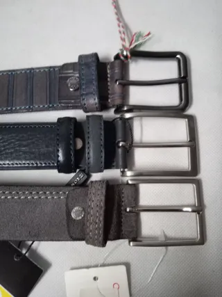 Set 3 Cinture Uomo Pelle Blu Grigio