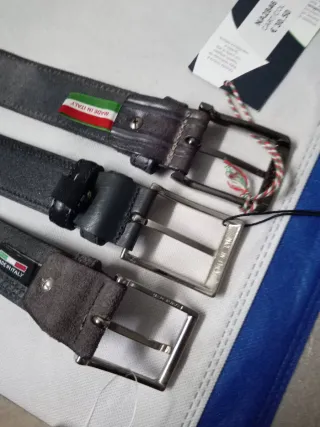 Set 3 Cinture Uomo Pelle Blu Grigio