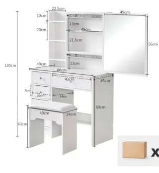 Tocador blanco con espejo y luces