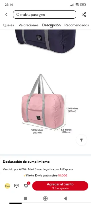 Bolsa de viaje rosa plegable