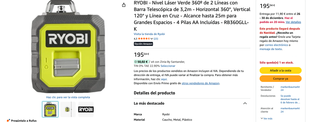 Nivel Láser RYOBI Verde 2 Líneas 360º