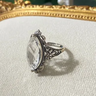 Anillo Plata Cuarzo Blanco Natural Marquise