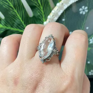 Anillo Plata Cuarzo Blanco Natural Marquise