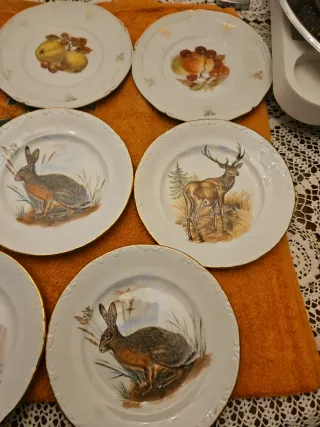 10 piatti di porcellana con motivi fruttati