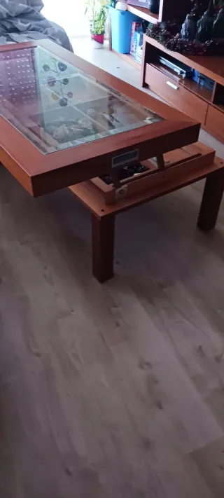Mesa de centro elevable madera maciza y cristal