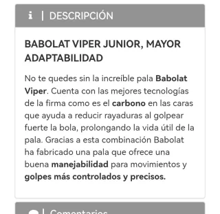 Pala Padel Babolat Viper Junior 300gr