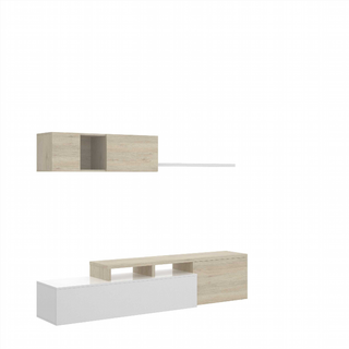 Mueble de Salón 200 cm. Blanco Brillo y Nature