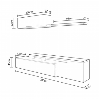 Mueble de Salón 200 cm. Blanco Brillo y Nature