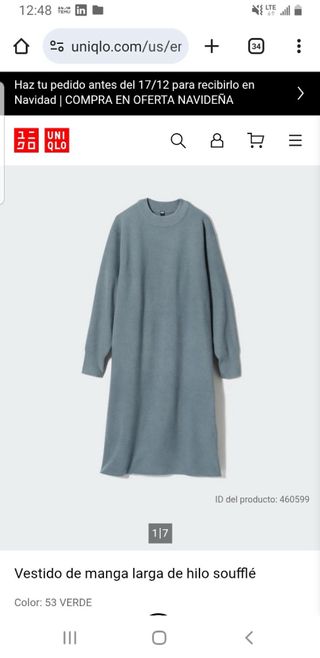 Vestido Uniqlo Hilo Soufflé Verde Talla L