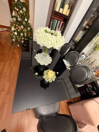 Mesa Comedor Extensible Cristal Templado Negra