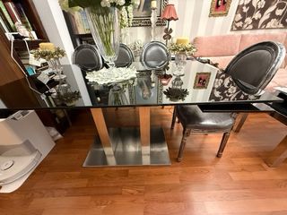 Mesa Comedor Extensible Cristal Templado Negra