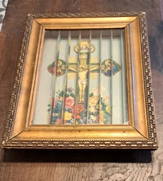 Cuadro Religioso Antiguo 3D Cristo Crucificado